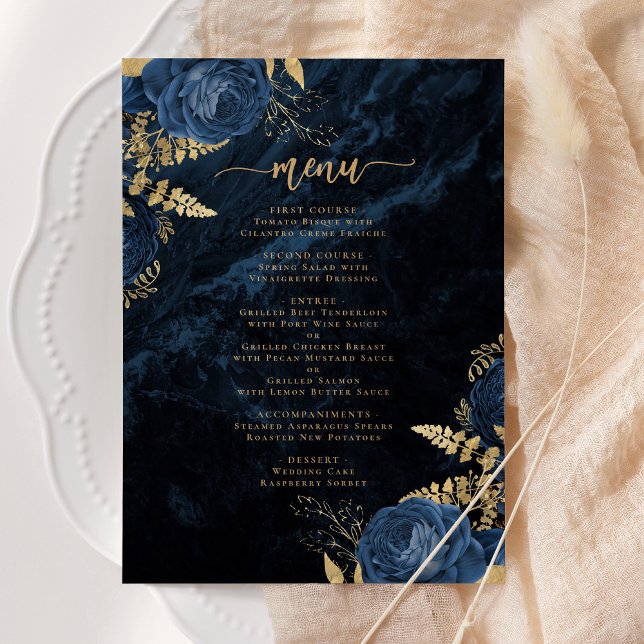 Elegant Navy Blue Gold Floral Wedding Invitation (Creator Uploaded)