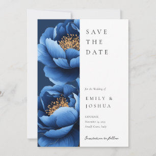 Elegant Navy Blue Gold Floral Wedding Save The Date