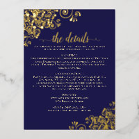 Elegant Navy Blue & Gold Foil Wedding Details Card