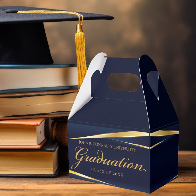 Elegant Navy Blue Gold Formal Graduation Party Favour Box (Creator Uploaded)