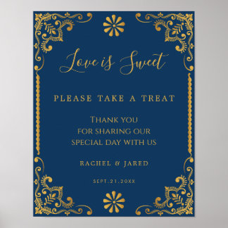 Elegant Navy Blue Gold Frame Wedding Favours Sign