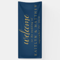 Elegant Navy Blue Gold Frame Wedding Party Banner