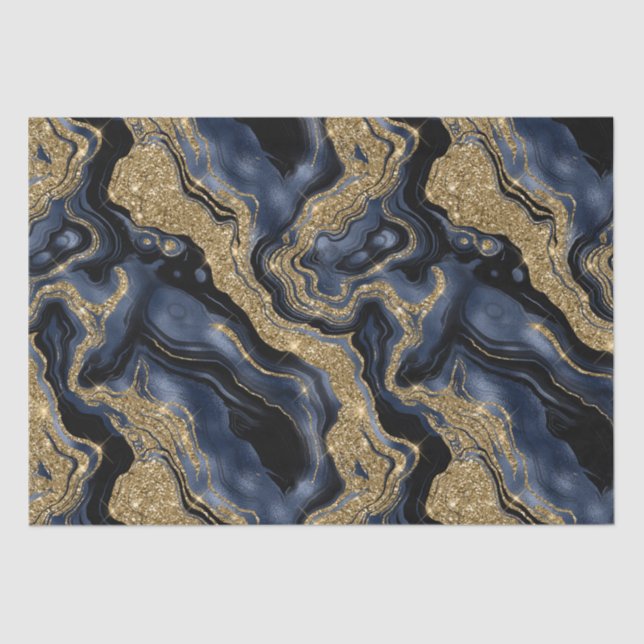 Elegant Navy Blue & Gold Glitter Agate Birthday Tissue Paper (Front)