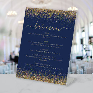 Elegant Navy Blue Gold Glitter Bar Menu Pedestal Sign