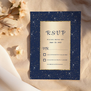 Elegant navy blue gold glitter confetti RSVP  Invitation