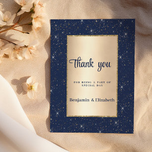 Elegant navy blue gold glitter confetti Thank You  Invitation