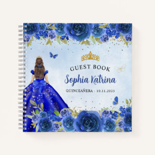 Elegant Navy Blue Gold Glitter Floral Quinceañera Notebook