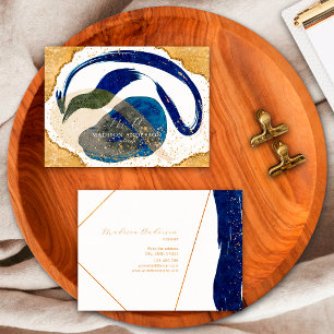 Elegant Navy Blue Gold Glitter Unique Watercolor Business Card