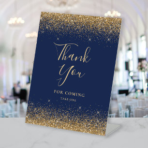 Elegant Navy Blue Gold Glitter Wedding Thank You Pedestal Sign