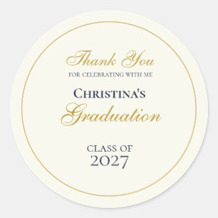 Elegant Navy Blue & Gold Graduation Classic Round Sticker