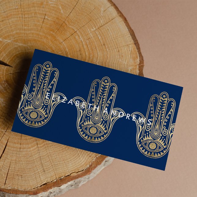 Elegant navy blue gold henna hamsa hand of Fatima Business Card (Elegant navy blue gold henna hamsa hand of Fatima Business Card )