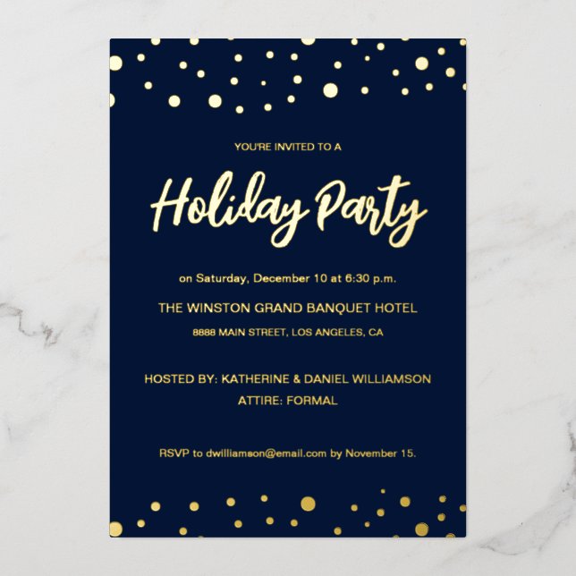 Elegant Navy blue gold Holiday Party Confetti chic (Front)