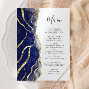 Elegant Navy Blue Gold Ink Wedding Menu