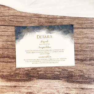 Elegant Navy Blue Gold Marble Wedding Details Enclosure Card