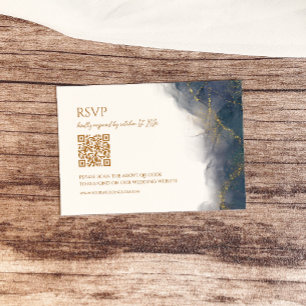 Elegant Navy Blue Gold Marble Wedding RSVP Card