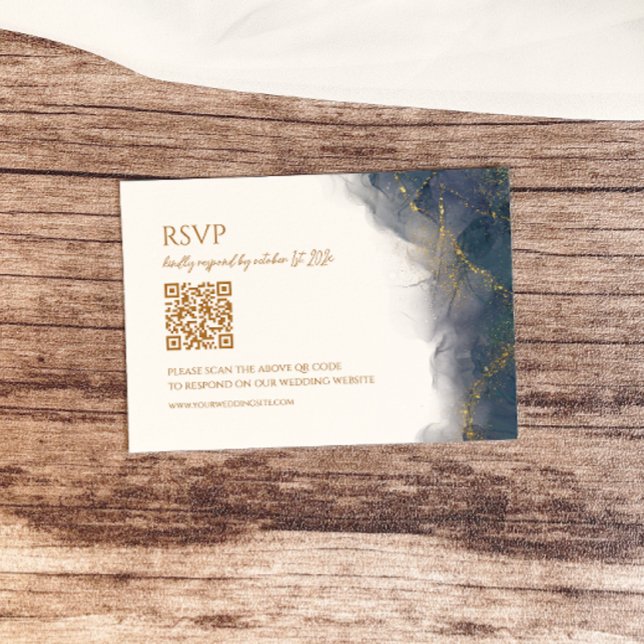 Elegant Navy Blue Gold Marble Wedding RSVP Card (Creator Uploaded)