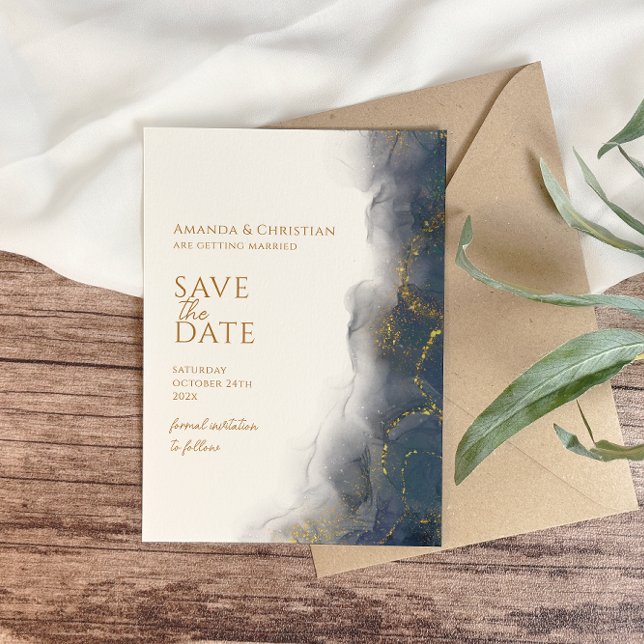 Elegant Navy Blue Gold Marble Wedding Save The Date (Creator Uploaded)