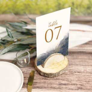 Elegant Navy Blue Gold Marble Wedding Table Number