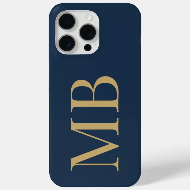 Elegant Navy Blue Gold Minimalist Initial Monogram Case-Mate iPhone Case (Back)