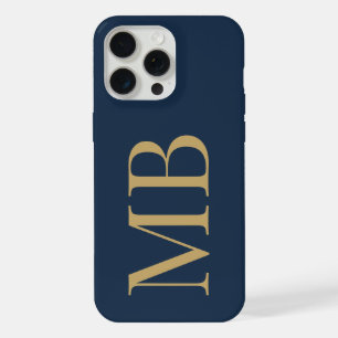 Elegant Navy Blue Gold Minimalist Initial Monogram iPhone 15 Pro Max Case