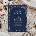Elegant Navy Blue Gold Minimalist Wedding Invitation<br><div class="desc">Celebrate your wedding in style with this elegant navy blue and gold minimalist wedding invitation. Featuring a deep navy background accented with luxurious gold details, this design balances timeless sophistication with modern simplicity. The clean layout keeps your names and event details at the centre, making it easy to personalise and...</div>