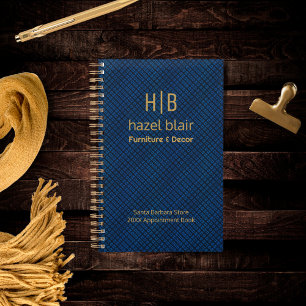 Elegant Navy Blue Gold Monogram Employee  Planner