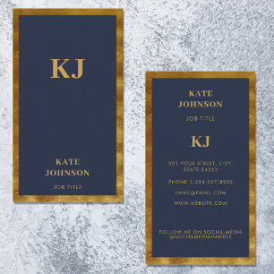 Elegant Navy Blue Gold Monogram Initials  Business Card