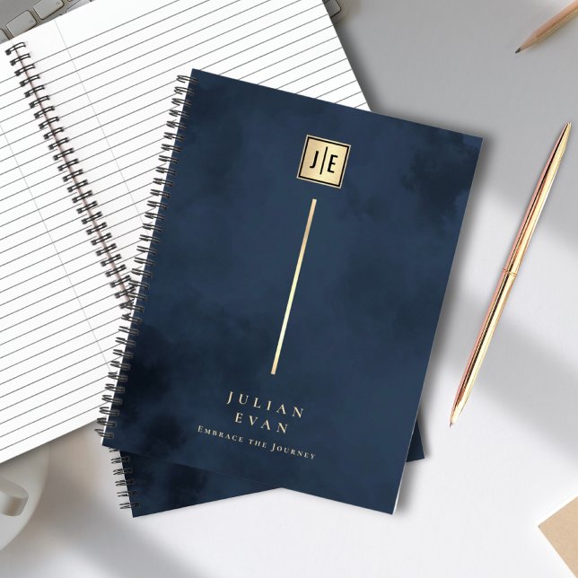 Elegant Navy Blue Gold Monogram Spiral Notebook (Elegant Navy Blue Gold Monogram Spiral Notebook)
