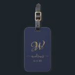 Elegant navy blue gold monogrammed Luggage Tag<br><div class="desc">Signature</div>