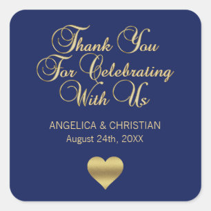Elegant Navy Blue Gold Nautical Thank you Wedding Square Sticker