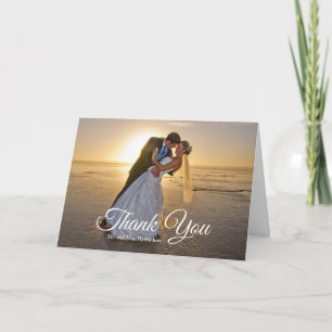 Elegant Navy Blue Gold Palm Tree Wedding Photo Thank You Card