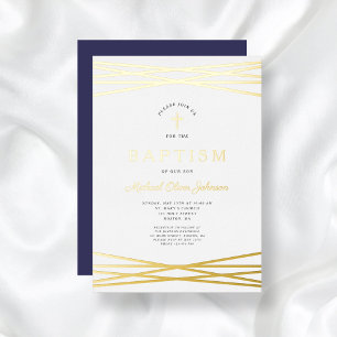 Elegant Navy Blue Gold Script Boy Baptism