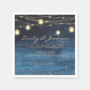 Elegant Navy Blue Gold String Lights Lanterns Napkin