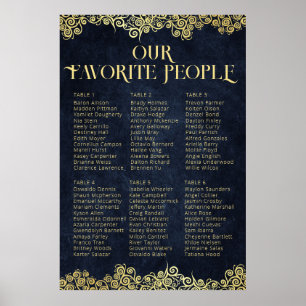 Elegant Navy Blue Gold Swirl Wedding Seating Chart