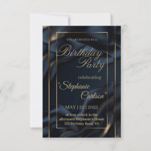 Elegant Navy Blue & Gold Wedding Invitation