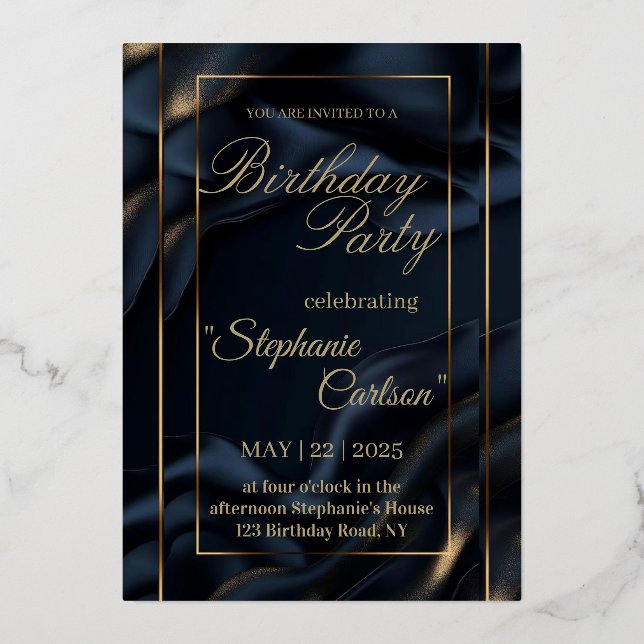 Elegant Navy Blue & Gold Wedding Invitation (Front)