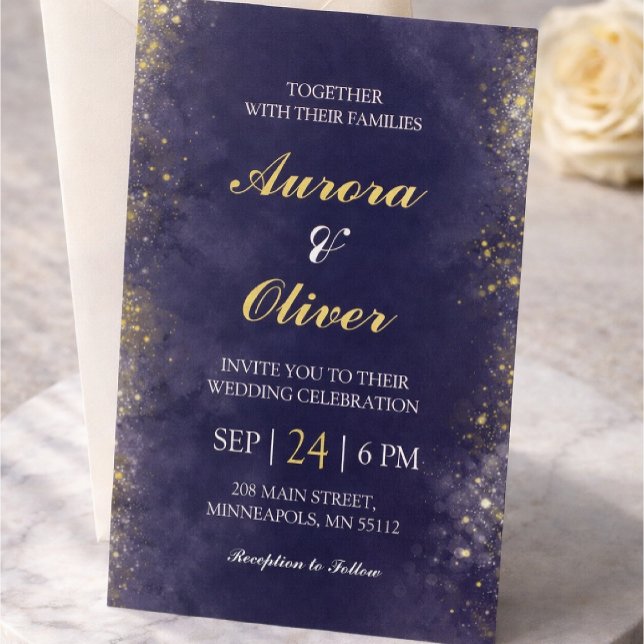 Elegant Navy Blue & Gold Wedding Invitation (Creator Uploaded)