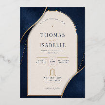 Elegant Navy Blue & Gold Wedding Invitation | Blue