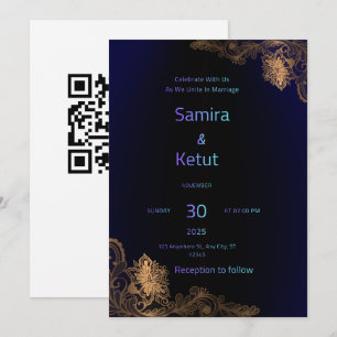 Elegant Navy Blue & Gold Wedding Invitation With