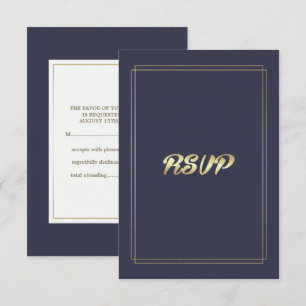 Elegant Navy Blue   Gold Wedding RSVP Card