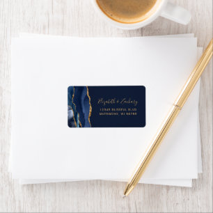 Elegant Navy Blue Gold Wedding RSVP Self-Address Label
