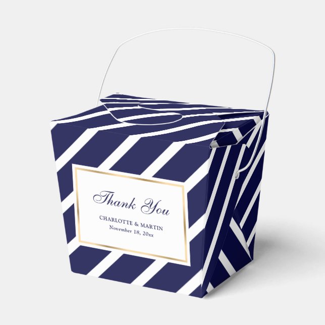Elegant Navy Blue Gold Wedding Thank You Favour Box (Front Side)