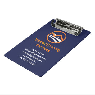 Elegant Navy Blue, Gold & White Roofing Business Mini Clipboard