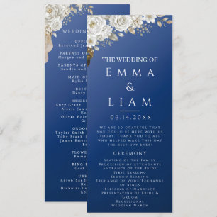 Elegant Navy Blue Gold White Rose Wedding Program Programme