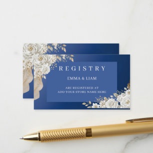 Elegant Navy Blue Gold White Rose Wedding Registry Enclosure Card