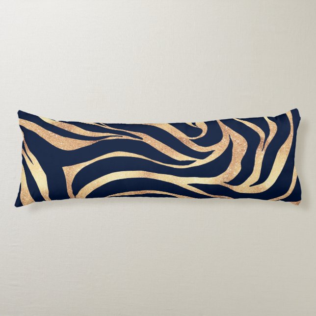 Elegant Navy Blue Gold Zebra Print Body Cushion (Front)
