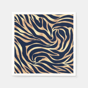 Elegant Navy Blue Gold Zebra Print Napkin