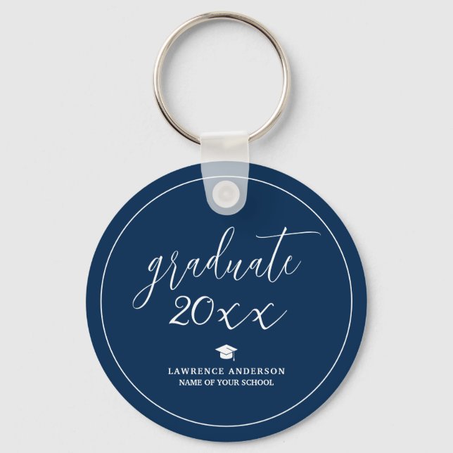 Elegant Navy Blue Graduate 2026 Graduation Key Ring (Front)
