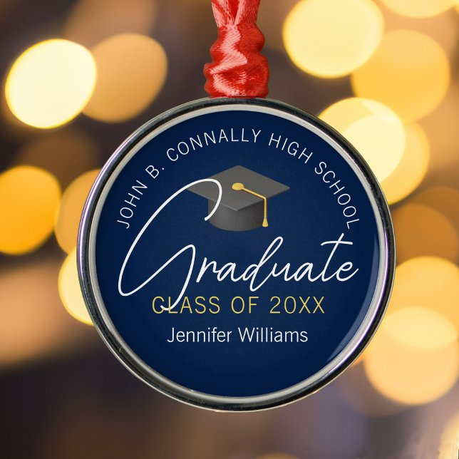 Elegant Navy Blue Graduate Personalised Christmas Metal Tree Decoration (Creator Uploaded)