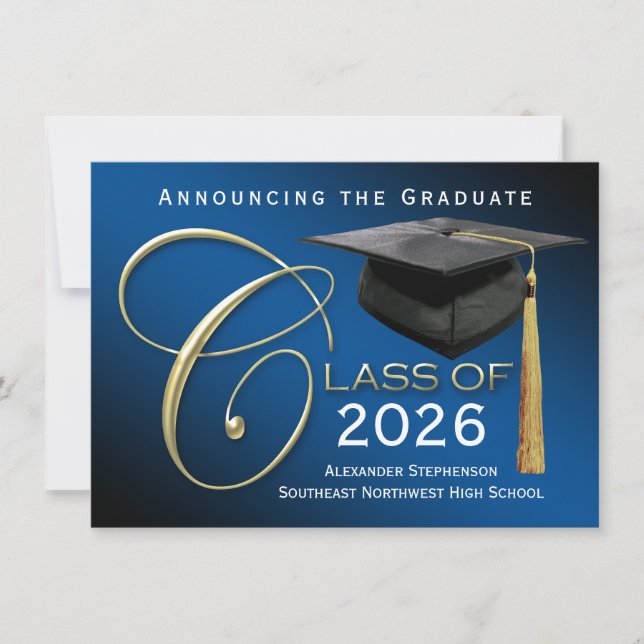Elegant Navy Blue Graduation Announcement (Front)